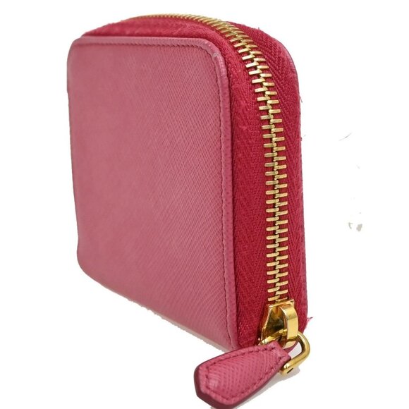 PRADA Logo Saffiano Compact Zipper Around Coin Wallet Leather Pink GHW 38KA657 - Picture 3 of 16
